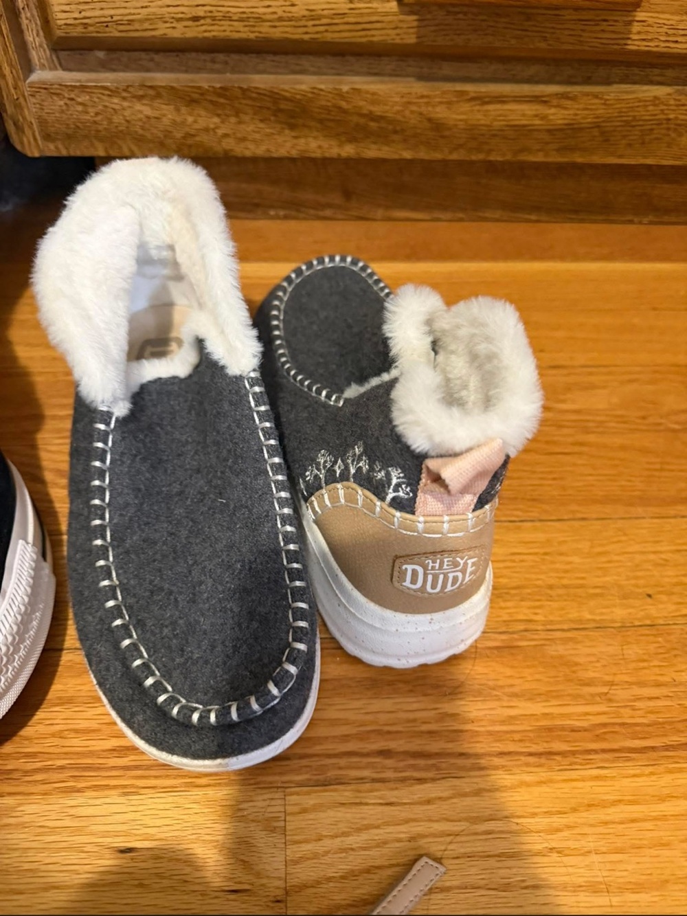 Hey Dude Kids Gray Faux-Fur Lined Slip-On Shoes